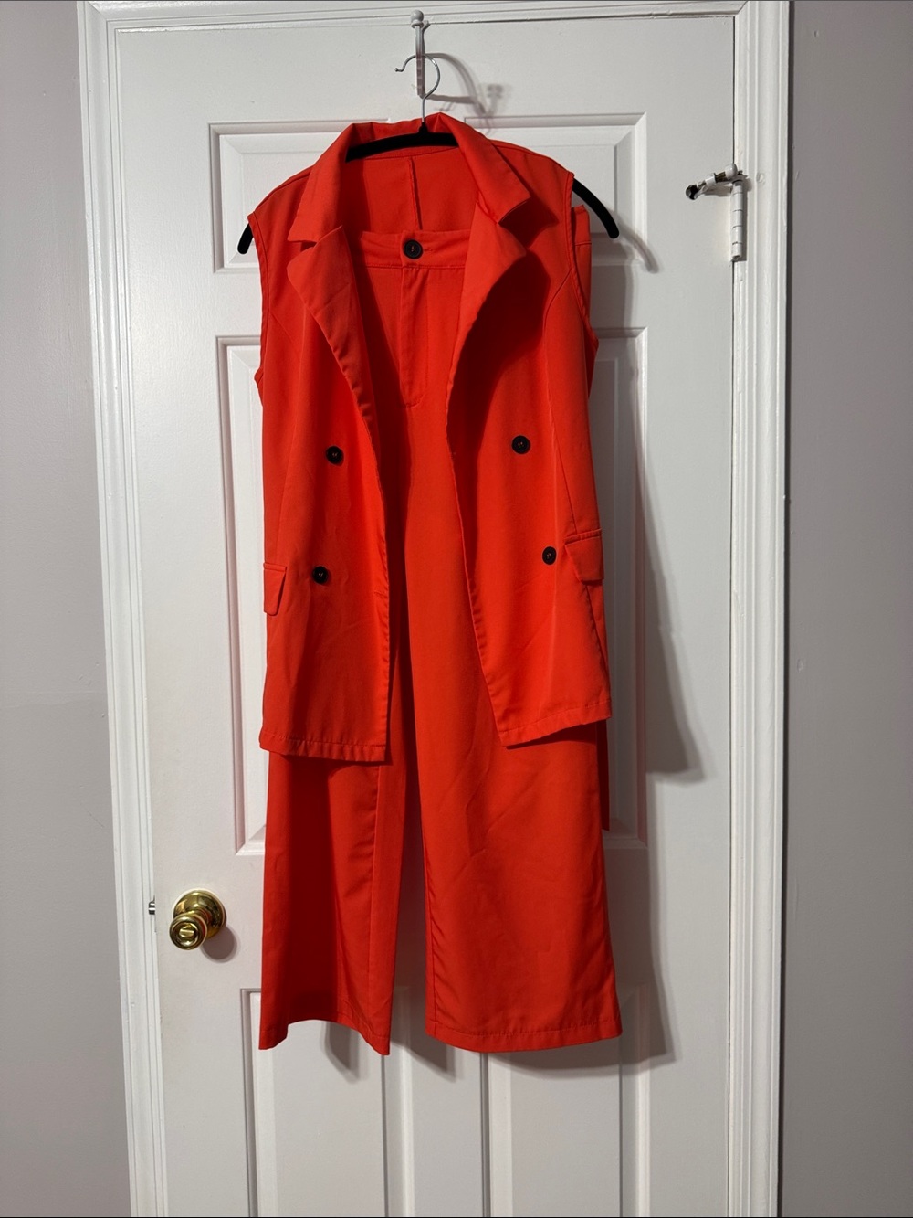 SHEIN Red Sleeveless Straight-Leg pants with double breasted vest orange
